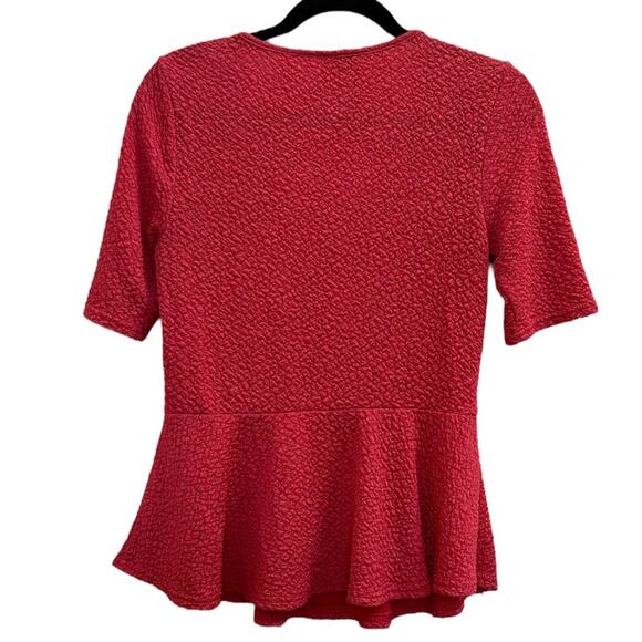 Vintage Y2K V Cristina Bright Pink Textured Stretch Knit Peplum Top M - Picture 2 of 6